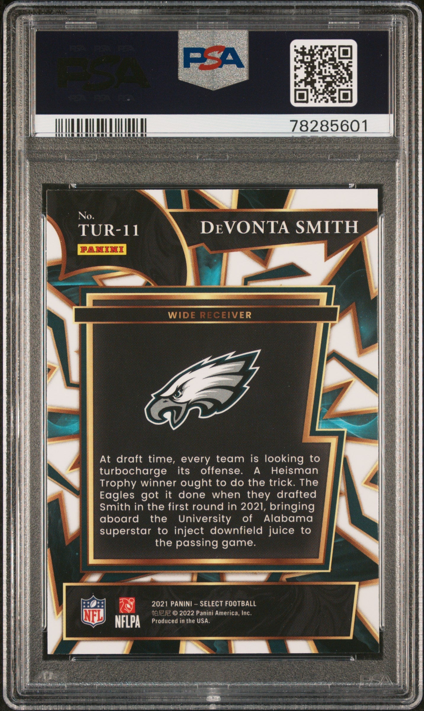Graded 2021 Panini Select Devonta Smith #TUR11 Turbocharged Rookie RC Football Card PSA 10 Gem Mint
