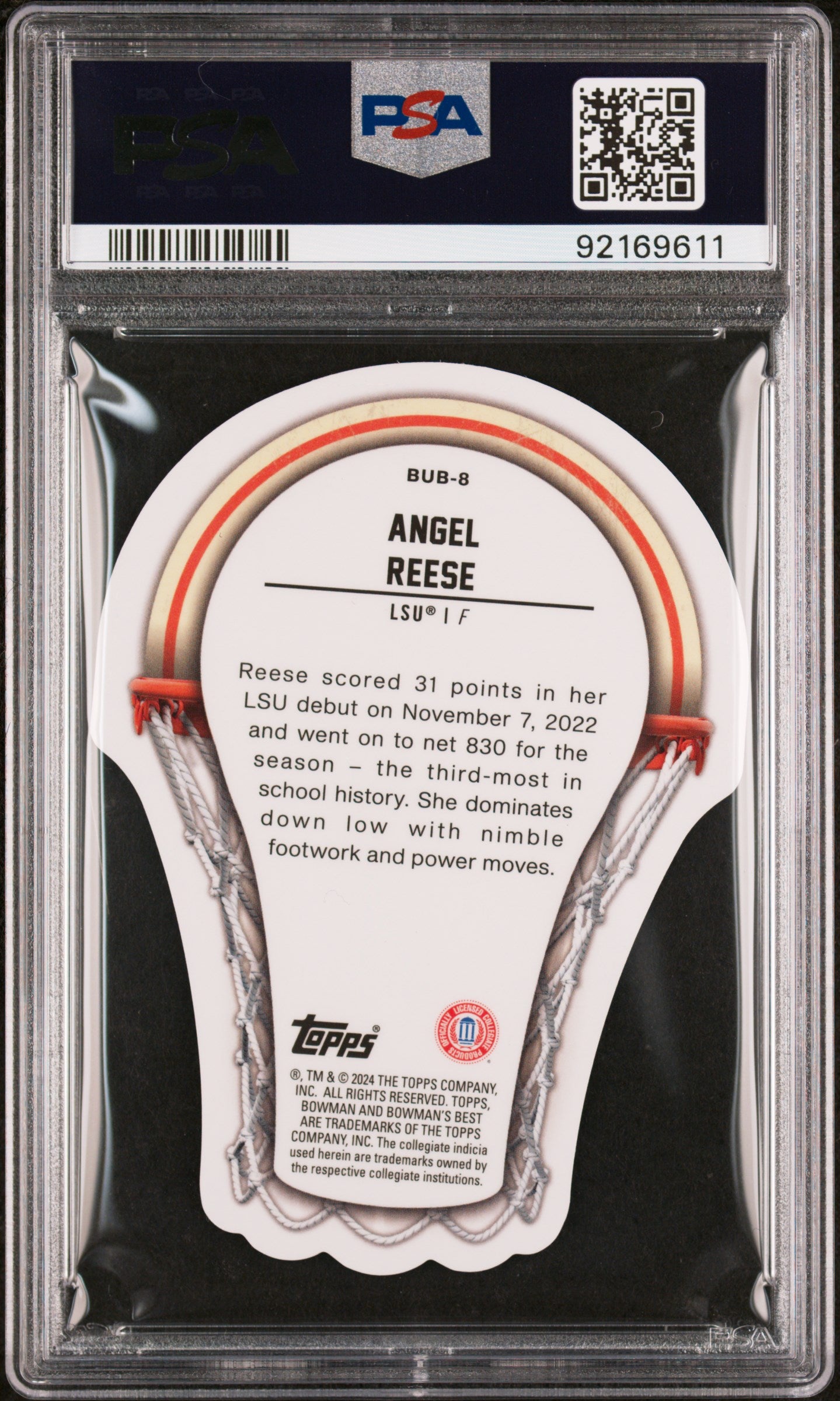 Graded 2023 Topps Bowman U Best Angel Reese #BUB8 Buckets Die Cut Speckle Rookie RC Basketball Card PSA 10 Gem Mint