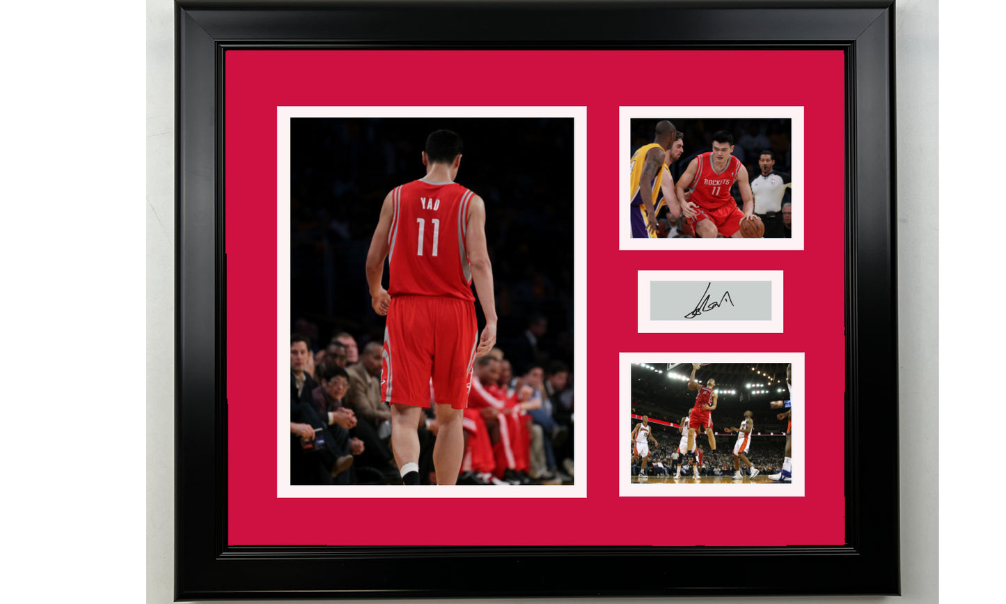 Framed Yao Ming Houston Rockets Facsimile Laser Engraved Signature Basketball 14x11 3 Photo Collage