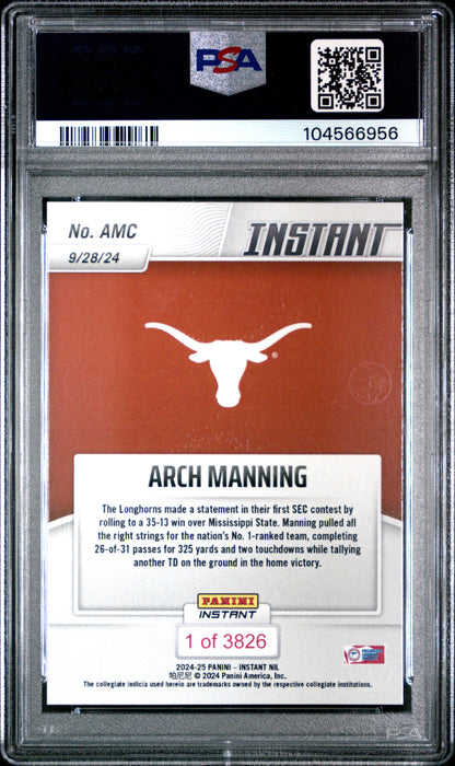 Graded 2024 Panini Instant NIL Arch Manning #AMC Rookie RC Football Card PSA 6 EX Mint