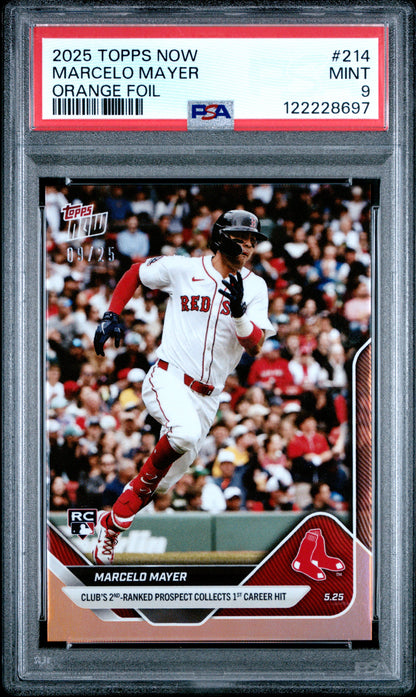 Graded 2025 Topps Now Marcelo Mayer #214 Orange Foil /25 Rookie RC Baseball Card PSA 9 Mint
