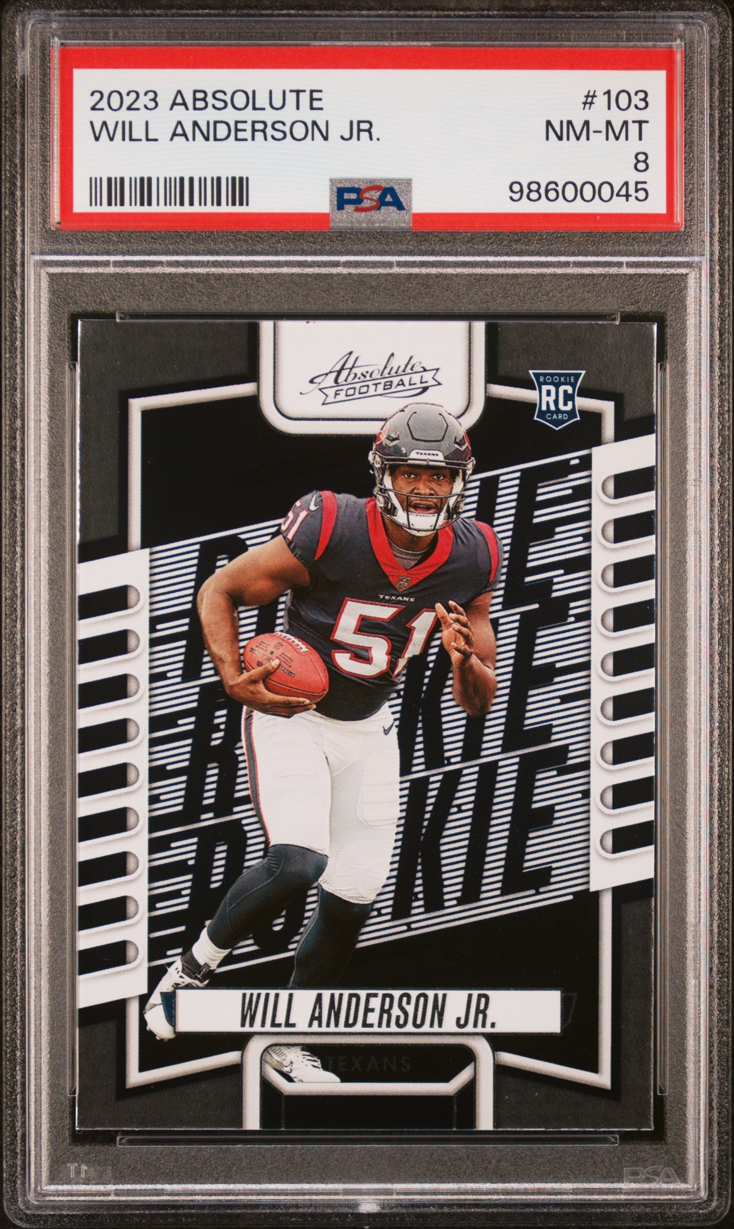 Graded 2023 Panini Absolute Will Anderson #103 Rookie RC Football Card PSA 8 Near Mint