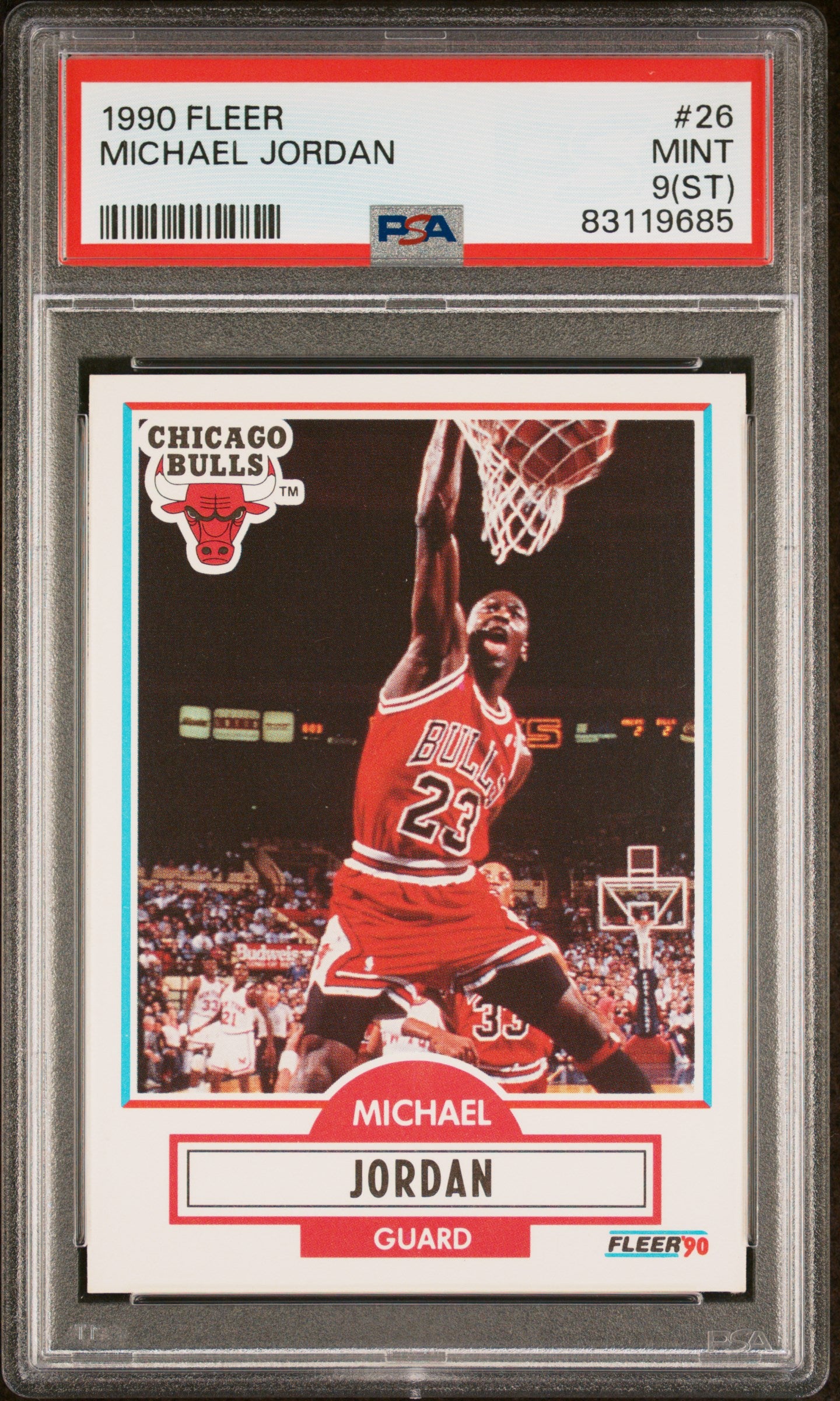 Graded 1990 Fleer Michael Jordan #26 Basketball Card PSA 9ST Mint