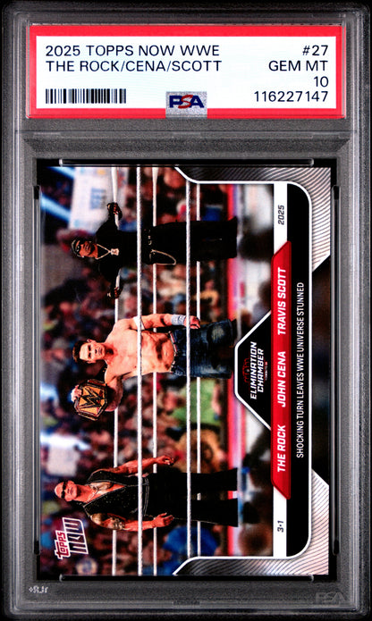 Graded 2025 Topps Now WWE The Rock/Cena/Scott #27 Wrestling Card PSA 10 Gem Mint