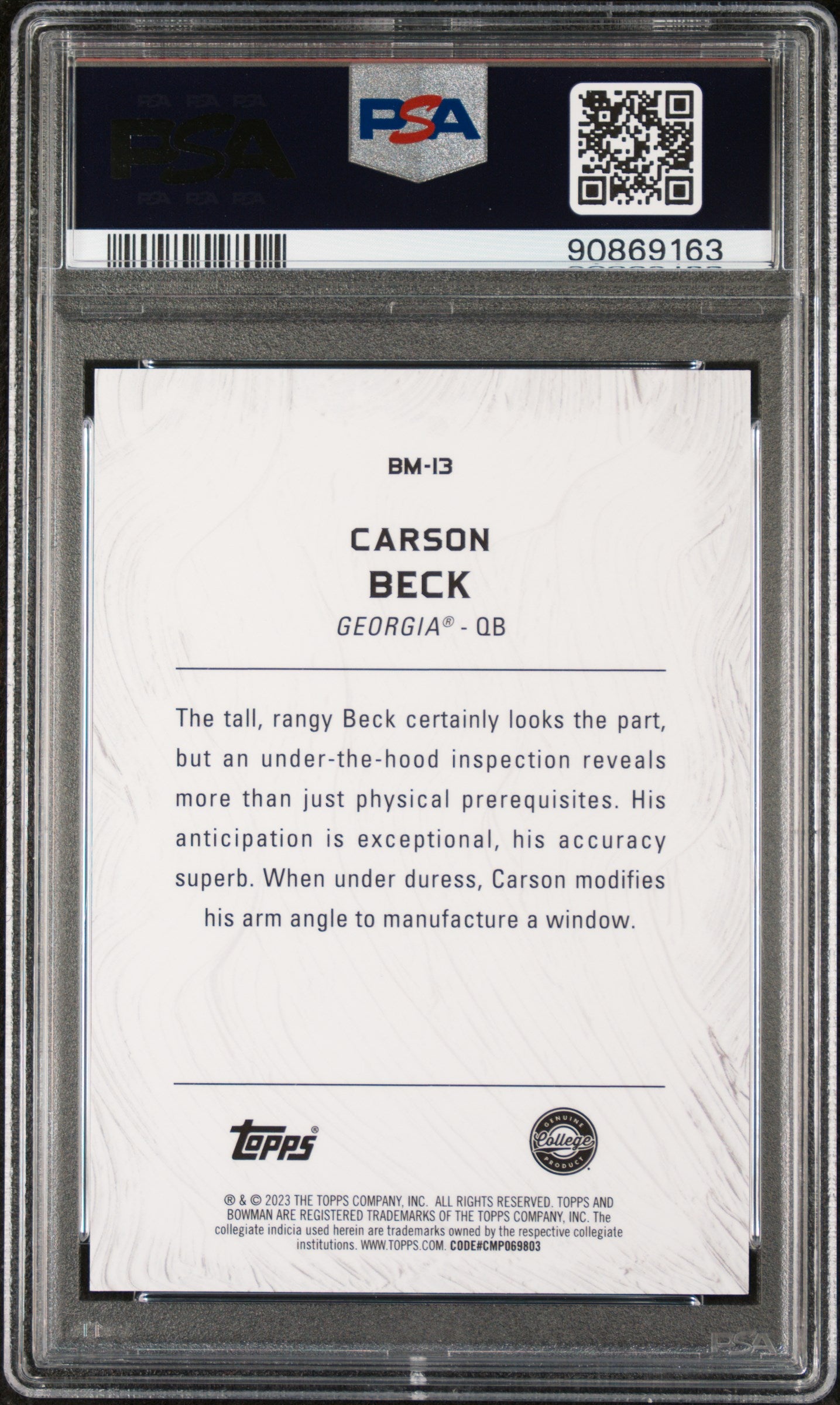 Graded 2023 Topps Bowman U Best Carson Beck #BM13 Masterpieces Geometric Rookie RC Football Card PSA 10 Gem Mint