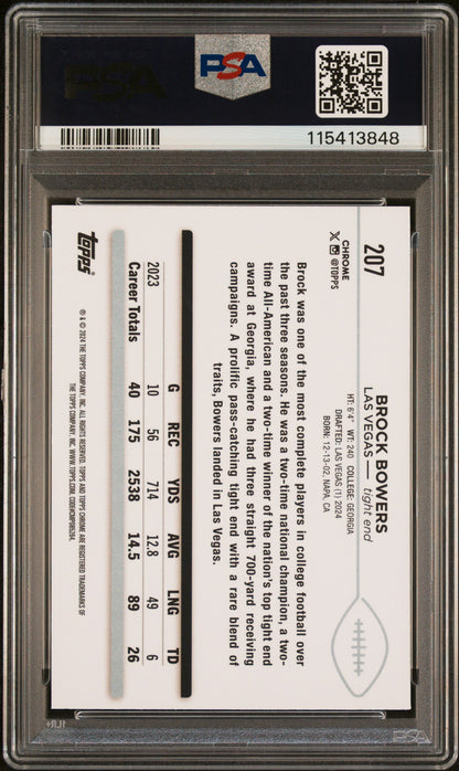 Graded 2024 Topps Chrome Brock Bowers #207 Rookie RC Football Card PSA 9 Mint