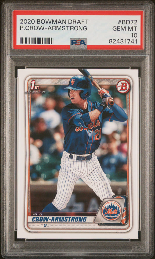 Graded 2020 Topps Bowman Draft Pete Crow Armstrong #BD72 Rookie RC Baseball Card PSA 10 Gem Mint
