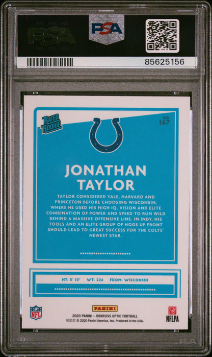 Graded 2020 Panini Donruss Optic Jonathan Taylor #167 Rookie RC Football Card PSA 10 Gem Mint