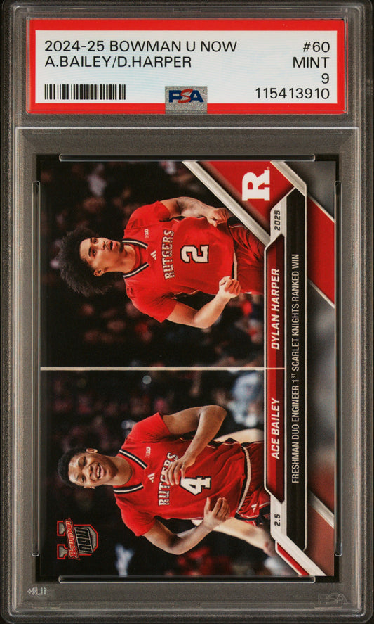Graded 2024 Topps Bowman U Now Dylan Harper/Ace Bailey #60 Rookie RC Basketball Card PSA 9 Mint