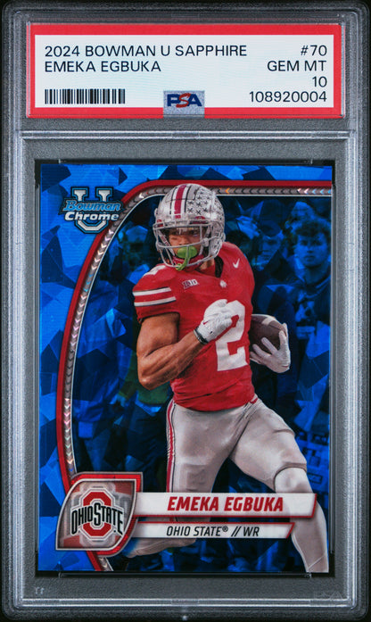 Graded 2024 Topps Bowman U Sapphire Emeka Egbuka #70 Rookie RC Football Card PSA 10 Gem Mint