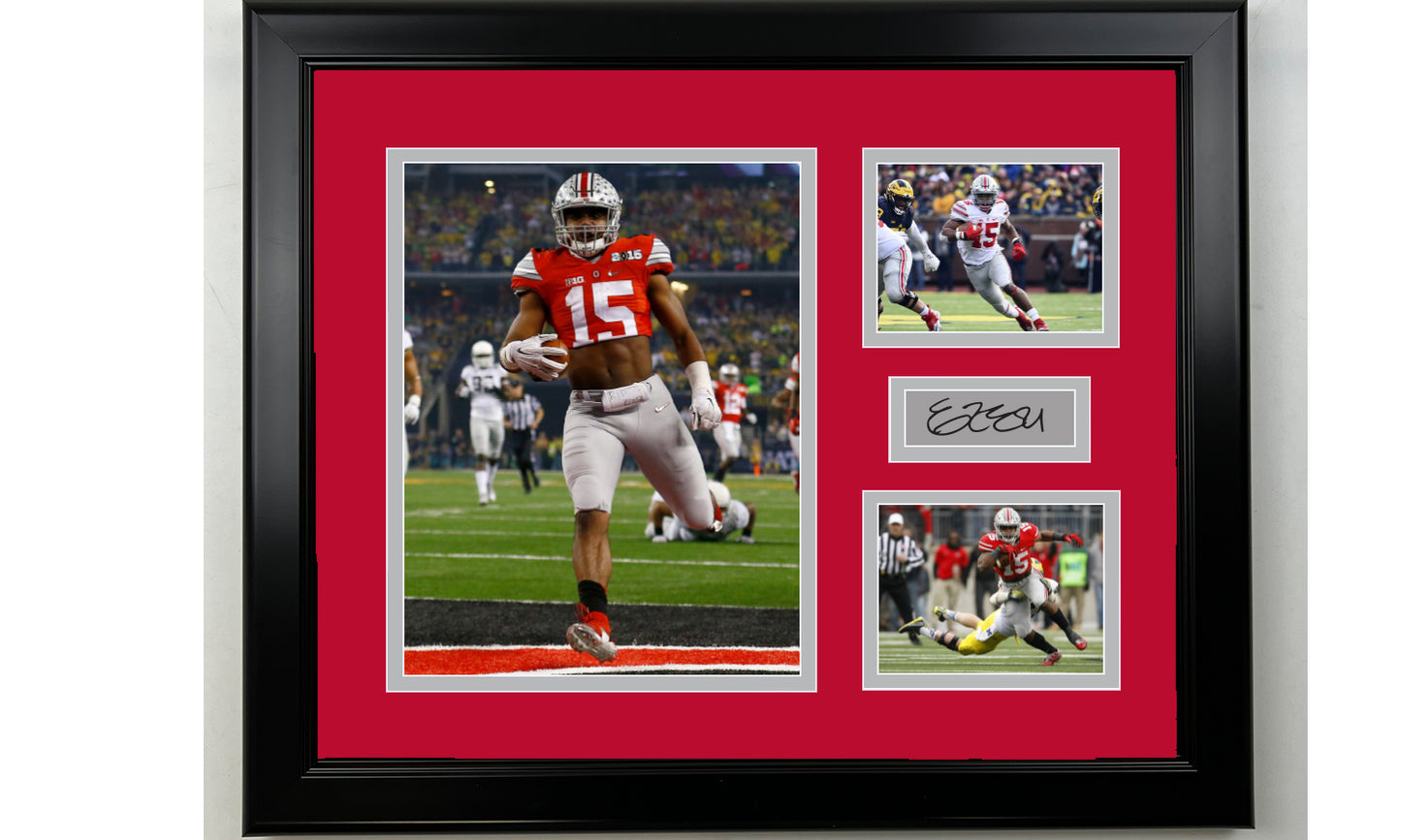 Framed Ezekiel Elliot Ohio State Buckeyes Facsimile Laser Engraved Signature Football 14x11 3 Photo Collage