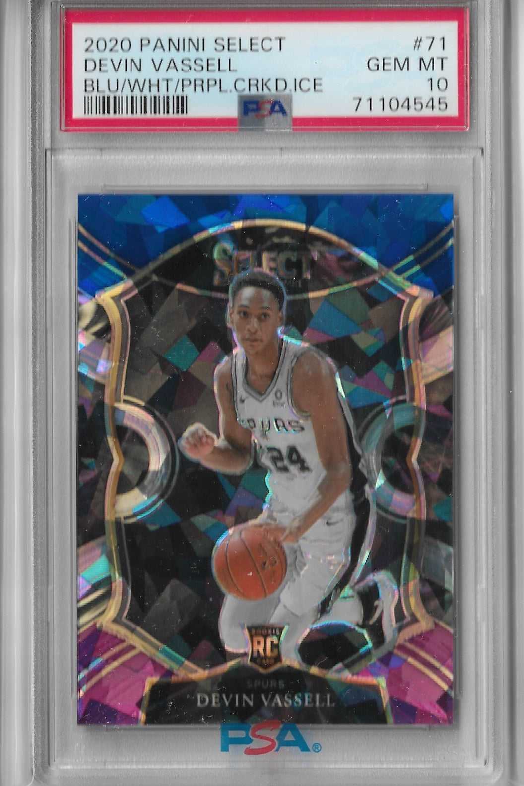 Graded 2020-21 Panini Select Devin Vassell #71 Blue White Purple Cracked Ice Rookie RC Basketball Card PSA 10 Gem Mint