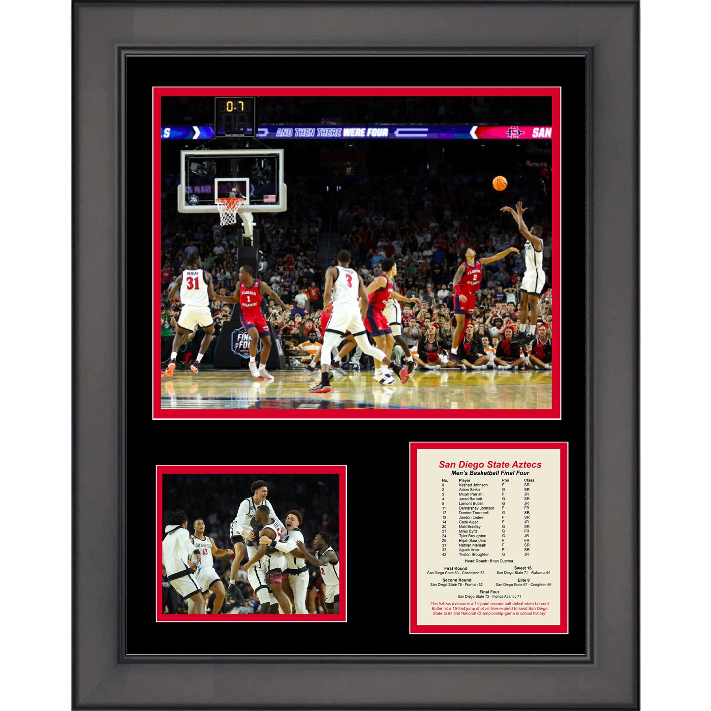 Framed San Diego State Aztecs Lamont Butler 2023 Final Four Buzzer Beater College Basketball 11"x14" Three Photo Collage