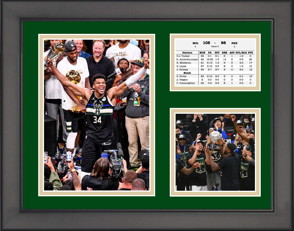 Framed Milwaukee Bucks 14x11 2021 NBA Champions Collage Photo Professionally Matted