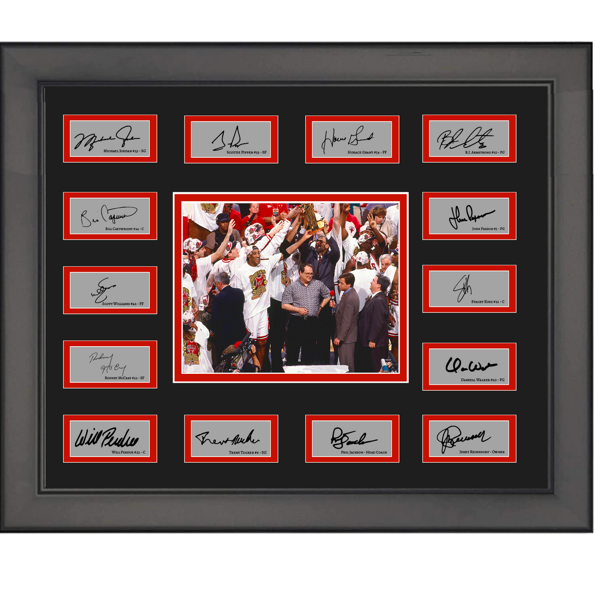 Framed 1992 Chicago Bulls NBA Champions Team Facsimile Laser Engraved Signature Auto Collage 20x25 Basketball Photo