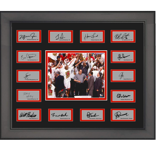 Framed 1992 Chicago Bulls NBA Champions Team Facsimile Laser Engraved Signature Auto Collage 20x25 Basketball Photo
