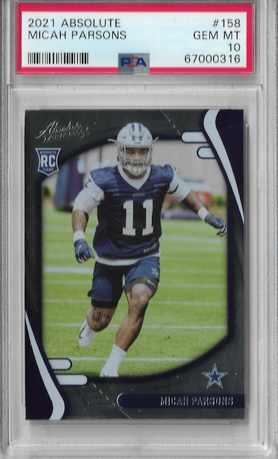 Graded 2021 Panini Absolute Micah Parsons #158 RC Rookie Football Card PSA 10 Gem Mint
