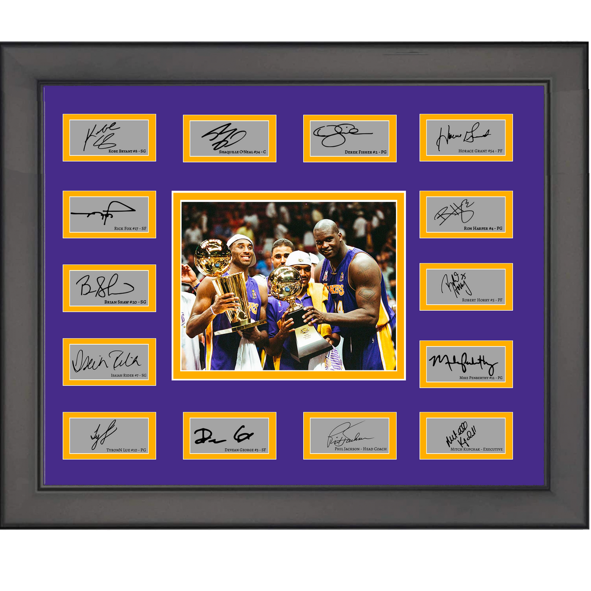 Framed 2000 Los Angeles Lakers NBA Champions Team Facsimile Laser Engraved Signature Auto Collage 20x25 Basketball Photo