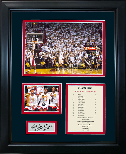 Framed Miami Heat 2013 NBA Champions LeBron James Dwyane Wade Chris Bosh Facsimile Laser Engraved Signature Auto Basketball 11"x14" Photo Sig Collage