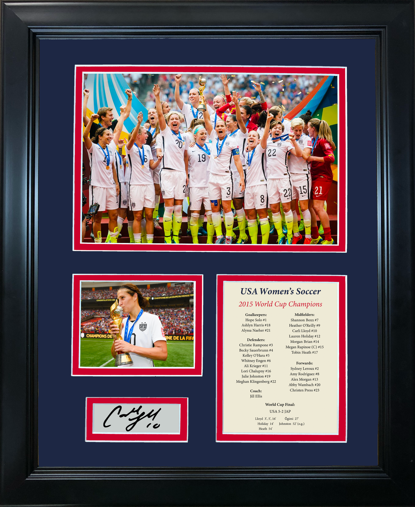 Framed USA 2015 World Cup Champions Carli Lloyd Facsimile Laser Engraved Signature Auto Soccer Futbol 11"x14" Photo Sig Collage