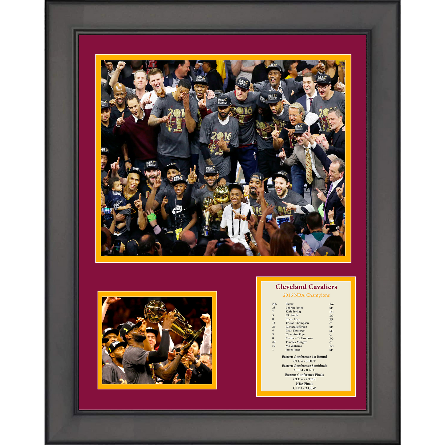 Framed Cleveland Cavaliers 2016 NBA Finals Champions LeBron James MVP Basketball 11"x14" Three Photo Collage