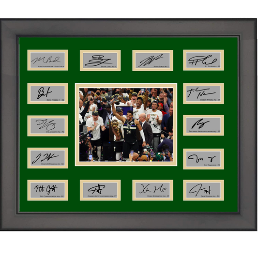 Framed 2020 Milwaukee Bucks NBA Champions Team Facsimile Laser Engraved Signature Auto Collage 20x25 Basketball Photo