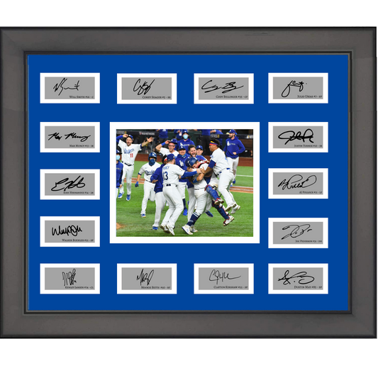 Framed 2020 Los Angeles Dodgers MLB World Series Champions Team Facsimile Laser Engraved Signature Auto Collage 20x25 Baseball Photo