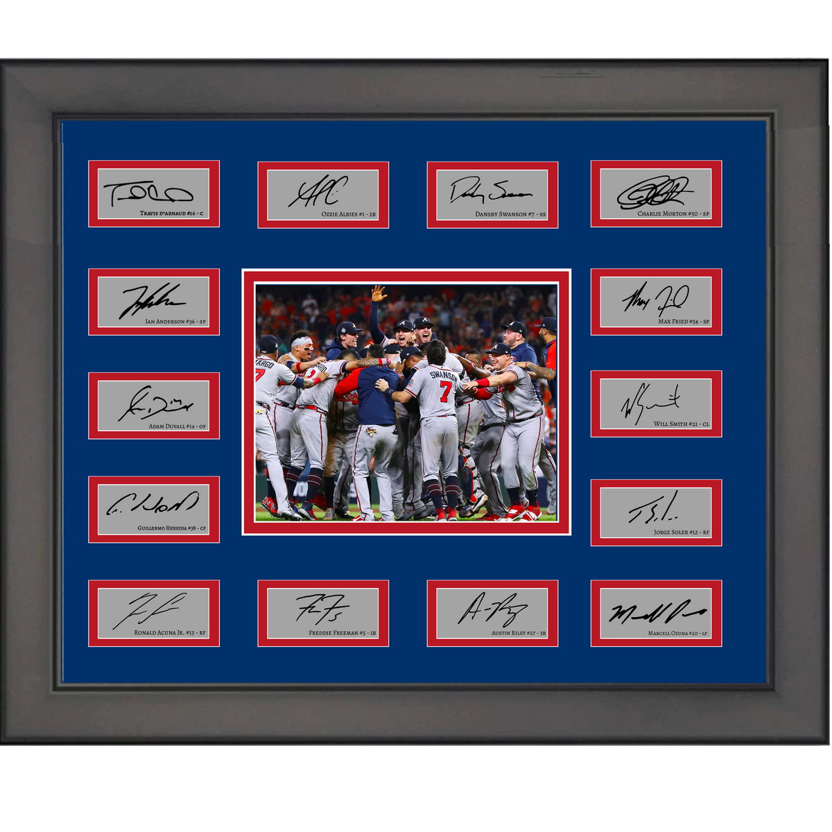 Framed 2021 Atlanta Braves MLB World Series Champions Team Facsimile Laser Engraved Signature Auto Collage 20x25 Baseball Photo