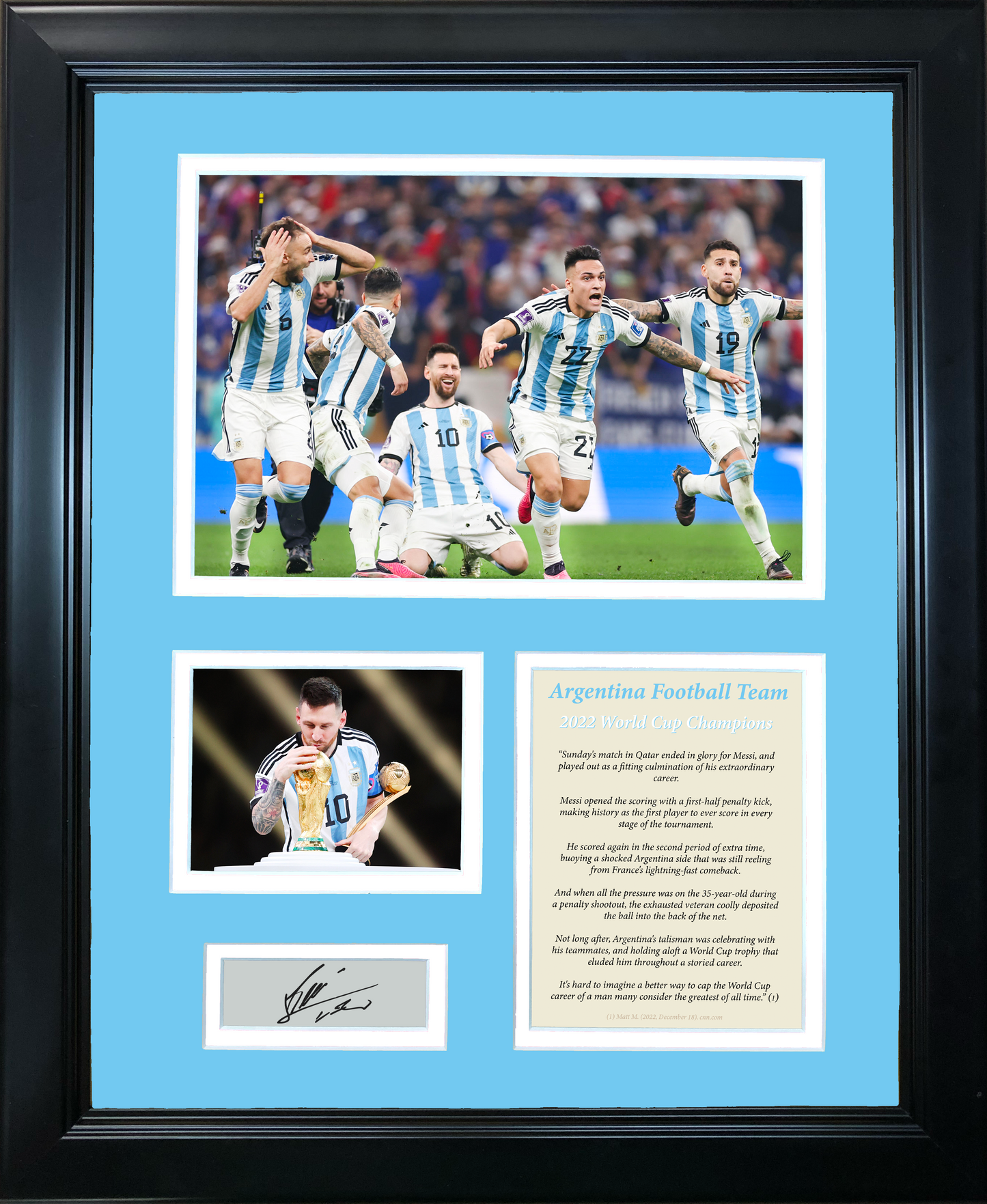 Framed Argentina 2022 World Cup Champions Lionel Messi Facsimile Laser Engraved Signature Auto Soccer Futbol 11"x14"Photo Sig Collage