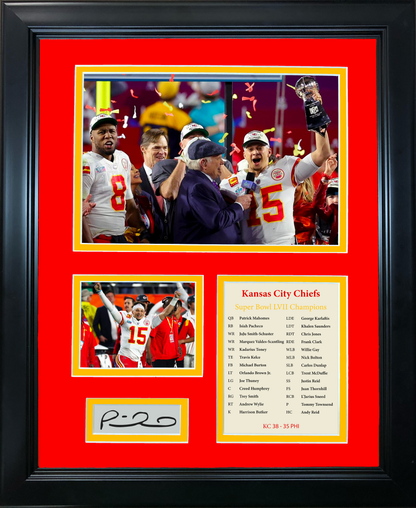 Framed Super Bowl LVII Champions Patrick Mahomes MVP Facsimile Laser Engraved Signature Auto Football 11"x14" Photo Sig Collage