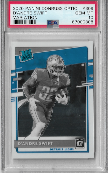 Graded 2020 Panini Donruss Optic D'Andre Swift #309 Variation Rookie RC Football Card PSA 10 Gem Mint