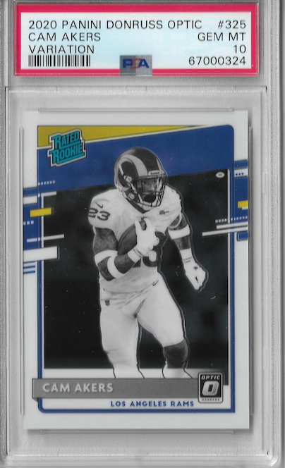 Graded 2020 Panini Donruss Optic Cam Akers #325 Variation Rookie RC Football Card PSA 10 Gem Mint