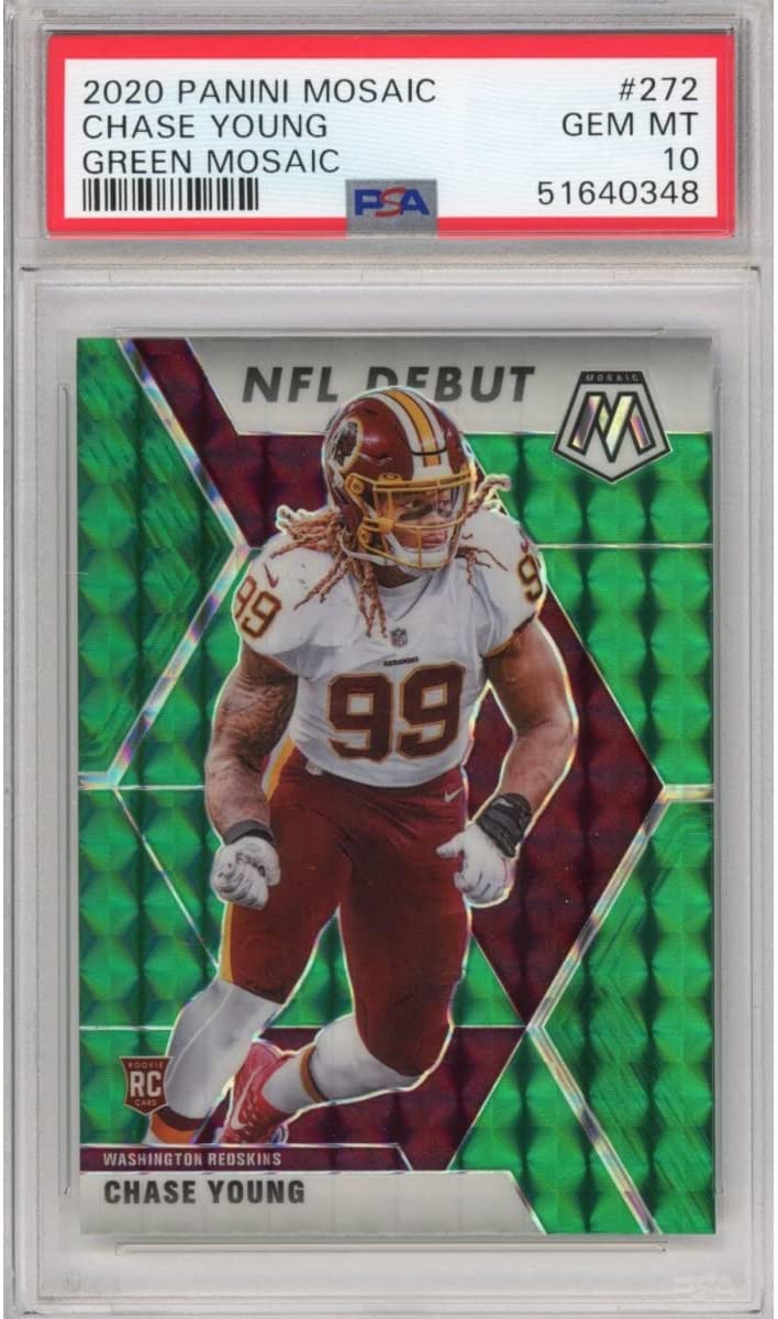 Graded 2020 Panini Mosaic Chase Young #272 Green Rookie RC Football Card PSA 10 Gem Mint