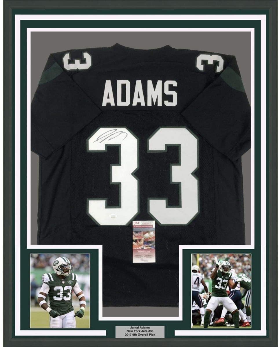 Framed Autographed/Signed Jamal Adams 35x39 New York Black Football Jersey JSA COA