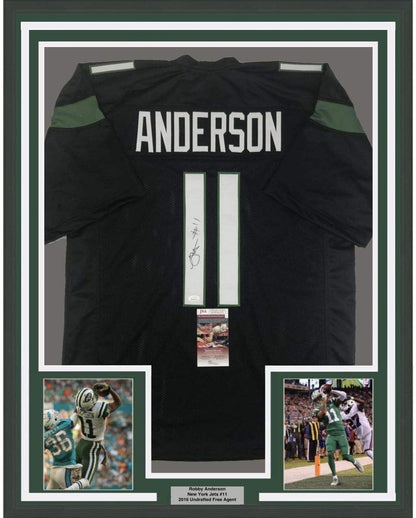 Framed Autographed/Signed Robby Anderson 35x39 New York 2019 Black Football Jersey JSA COA