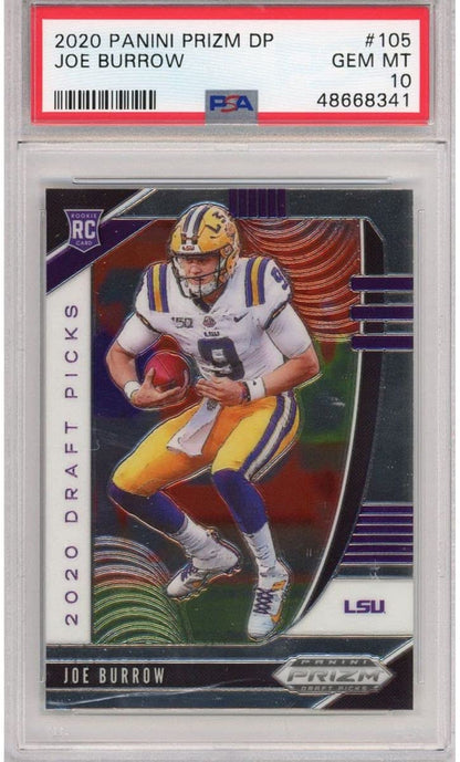Graded 2020 Panini Prizm Draft Picks Joe Burrow #105 Rookie RC DP Football Card PSA 10 Gem Mint
