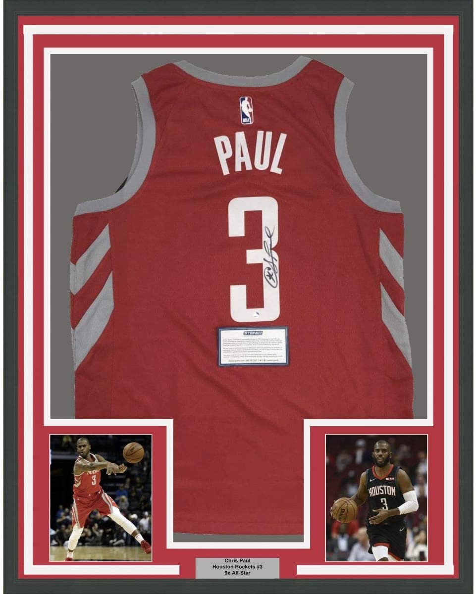 Framed Autographed/Signed Chris Paul 35x39 Houston Rockets Red Basketball Jersey Steiner Sports COA