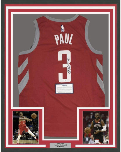 Framed Autographed/Signed Chris Paul 35x39 Houston Rockets Red Basketball Jersey Steiner Sports COA