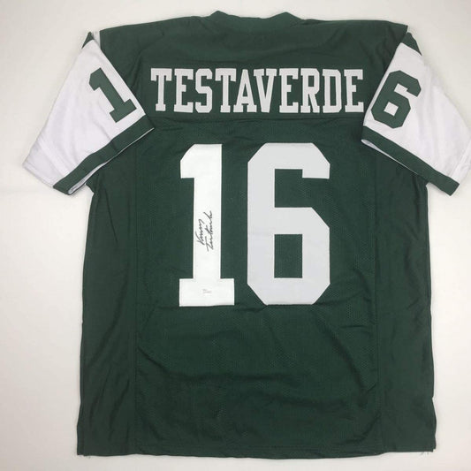 Autographed/Signed Vinny Testaverde New York Green Football Jersey JSA COA