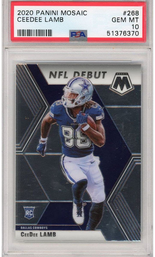 Graded 2020 Panini Mosaic CeeDee Lamb #268 Rookie RC Football Card PSA 10 Gem Mint