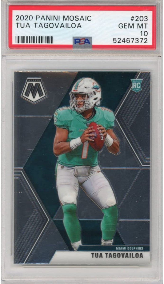 Graded 2020 Panini Mosaic Tua Tagovailoa #202 Rookie RC Football Card PSA 10 Gem Mint