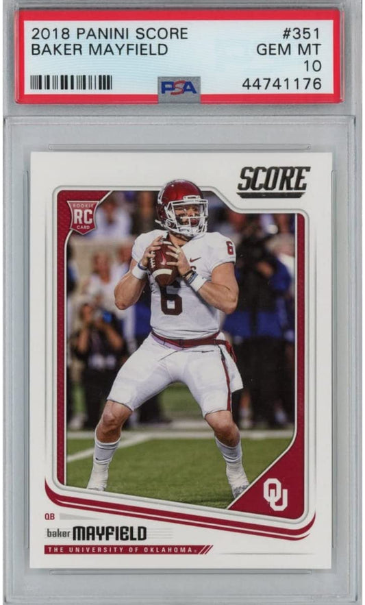 Graded 2018 Panini Score Baker Mayfield #351 Rookie Wave RC Football Card PSA 10 Gem Mint