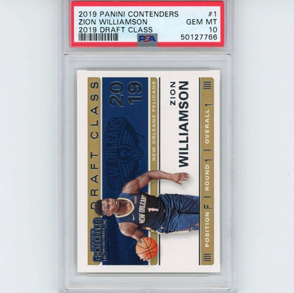 Graded 2019-20 Panini Contenders Zion Williamson #1 Draft Class Rookie RC Basketball Card PSA 10 Gem Mint