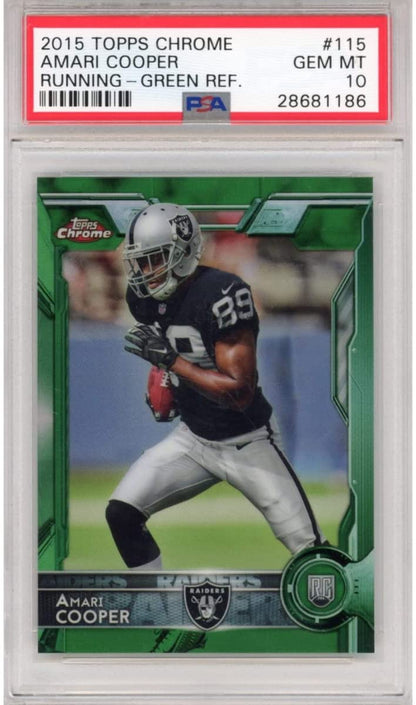 Graded 2015 Topps Chrome Amari Cooper #115 Running Green Refractor Rookie RC Football Card PSA 10 Gem Mint