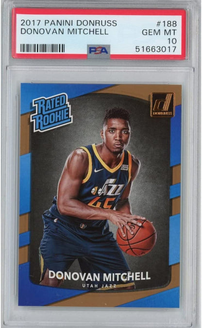 Graded 2017-18 Panini Donruss Donovan Mitchell #188 Rookie RC Basketball Card PSA 10 Gem Mint