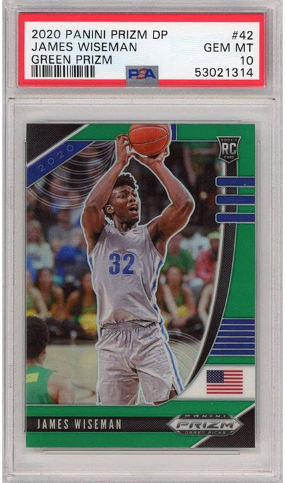 Graded 2020-21 Panini Prizm DP Draft Picks James Wiseman #42 Green Rookie RC Basketball Card PSA 10 Gem Mint