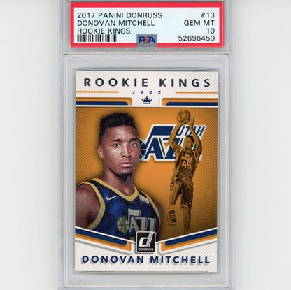 Graded 2017-18 Panini Donruss Donovan Mitchell #13 Rookie Kings RC Basketball Card PSA 10 Gem Mint