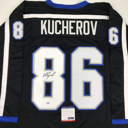 Autographed/Signed Nikita Kucherov Tampa Bay Black Retro Hockey Jersey PSA/DNA COA
