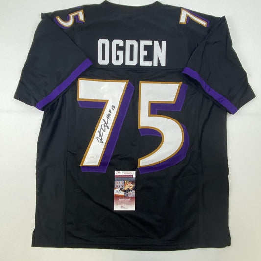 Autographed/Signed Jonathan Ogden HOF 13 Baltimore Black Football Jersey JSA COA