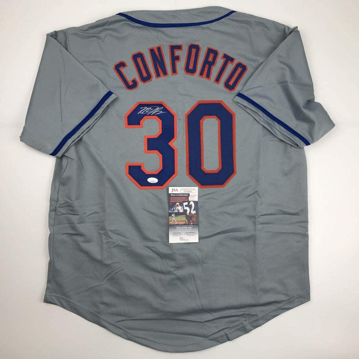 Autographed/Signed Michael Conforto New York NY Grey Baseball Jersey JSA COA